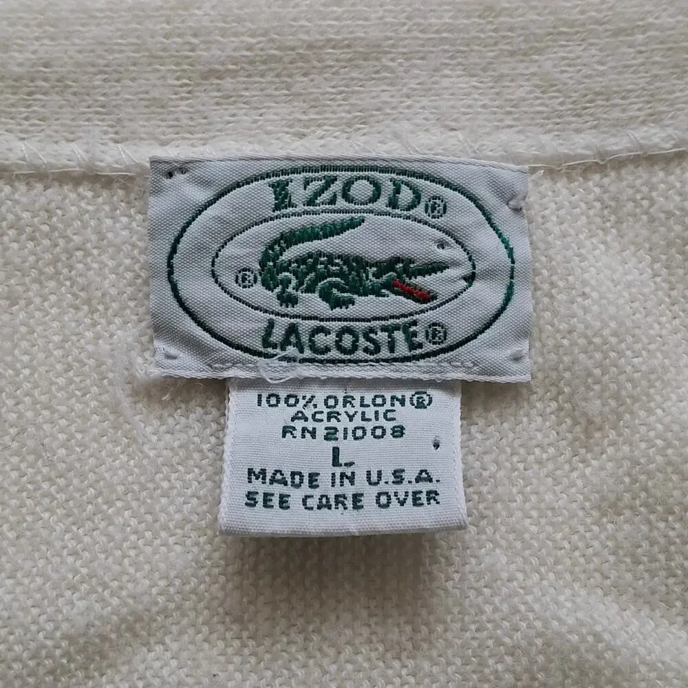 Vintage Izod Lacoste Cardigan Sweater Men’s Size L White 90s Retro Kurt Cobain